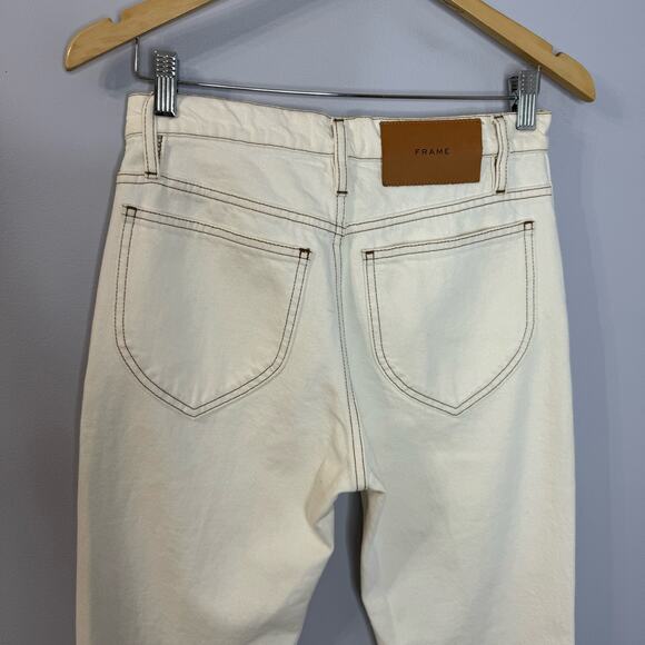 Frame Le Italien Straight Jeans High Rise Cream Rigid Denim Cream Preppy Sz 25 - Picture 11 of 15
